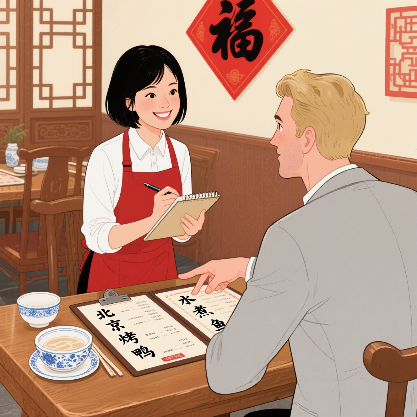 Foreign tourist learning Chinese phrases for China travel